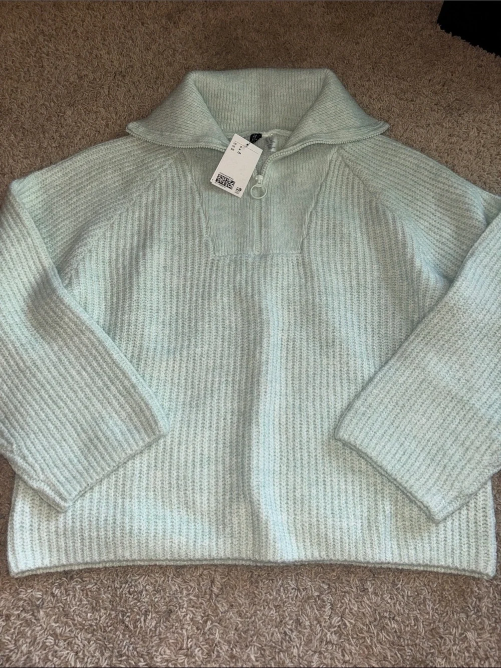 H&M Mint Green Half-Zip Turtleneck Sweater